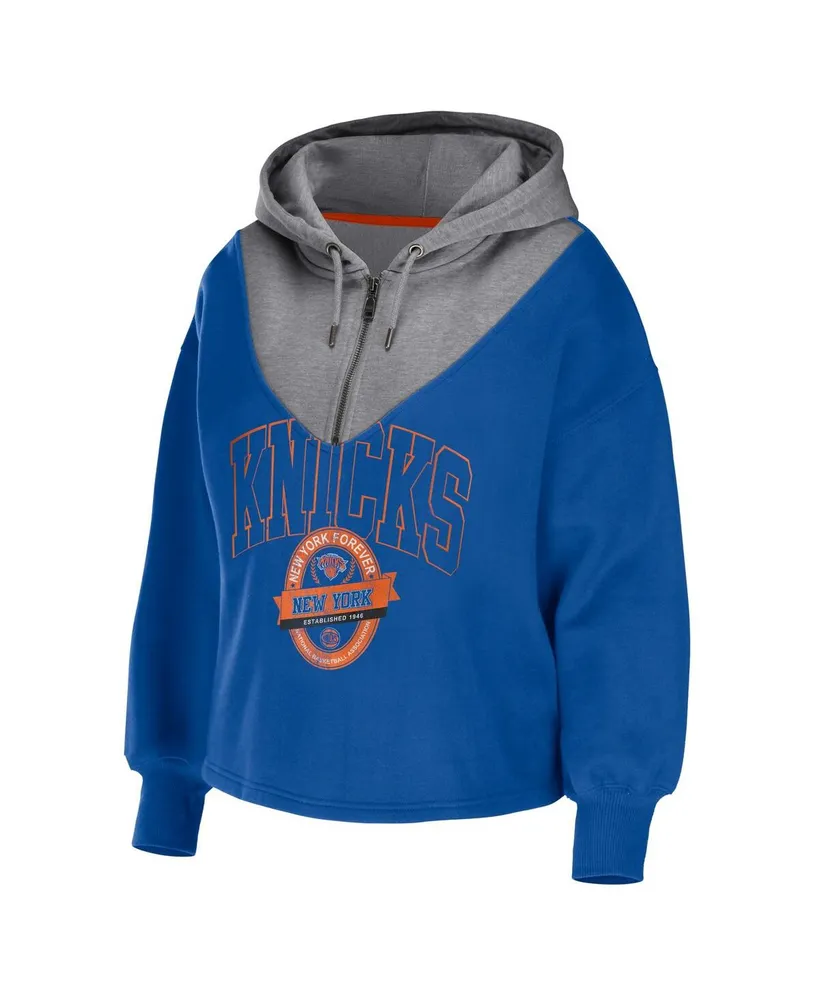 Women's Wear by Erin Andrews Blue New York Knicks Pieced Quarter-Zip Hoodie Jacket