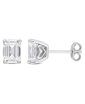 Macy's Emerald Cut Moissanite Stud Earrings 2 ct. t.w with Heart Detail in Sterling Silver