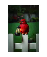 Evergreen Fence Hanger with Solar Lantern, Cardinal- 5x11x7 in Decorative Outdoor Lighting
