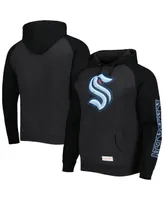 Men's Mitchell & Ness Heather Black Seattle Kraken Distressed Logo Raglan Pullover Hoodie