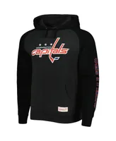 Men's Mitchell & Ness Heather Black Washington Capitals Distressed Logo Raglan Pullover Hoodie