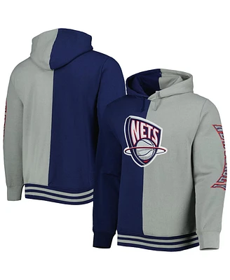 Men's Mitchell & Ness Navy, Gray New Jersey Nets Hardwood Classics Split Pullover Hoodie