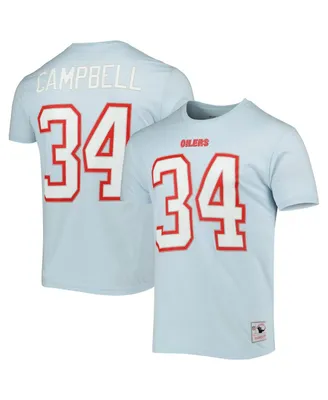 Men's Mitchell & Ness Earl Campbell Light Blue Houston Oilers Retired Player Logo Name and Number T-shirt