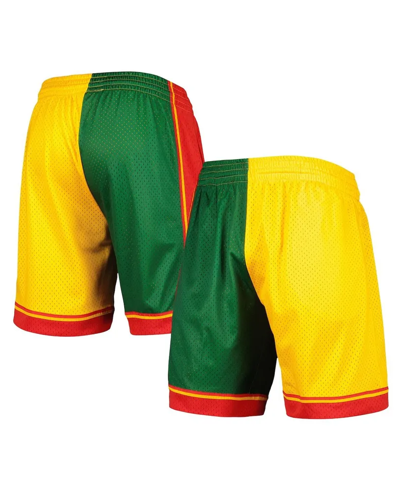 Men's Mitchell & Ness Green, Gold Seattle SuperSonics Hardwood Classics 1995 Split Swingman Shorts