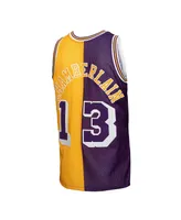 Men's Mitchell & Ness Wilt Chamberlain Purple, Gold Los Angeles Lakers Hardwood Classics 1971-72 Split Swingman Jersey