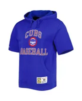 Men's Mitchell & Ness Royal Chicago Cubs Cooperstown Collection Washed Fleece Pullover Short Sleeve Hoodie
