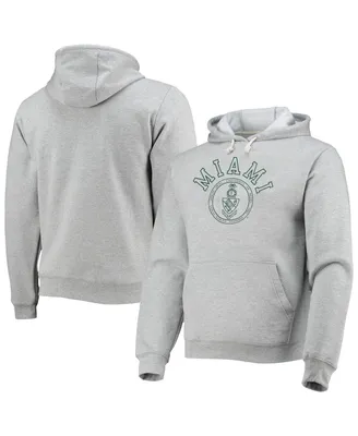 Men's League Collegiate Wear Heathered Gray Miami Hurricanes Seal Neuvo Essential Fleece Pullover Hoodie