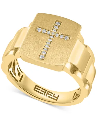 Effy Men's Diamond Cross Ring (1/10 ct. t.w.) in 10k Gold