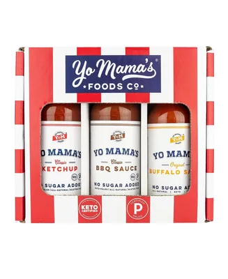 Yo Mama's Foods Grilling Keto Gift Set | Includes (1 ) Buffalo Sauce, (1) Classic Ketchup, (1 ) Bbq Sauce | Keto-Paleo | All-Natural | Gluten
