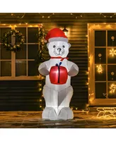 Homcom 6' Christmas Inflatable Polar Bear w/ Present Blow-Up Yard Decoration