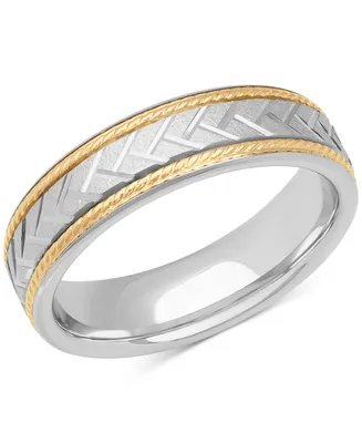 Men's Chevron Carved Two-Tone Wedding Band in Sterling Silver & 18k Gold-Plate - Two