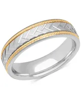 Men's Chevron Carved Two-Tone Wedding Band in Sterling Silver & 18k Gold-Plate - Two