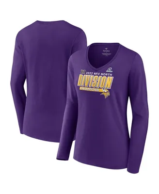 Women's Fanatics Purple Minnesota Vikings 2022 Nfc North Division Champions Divide and Conquer Long Sleeve V-Neck T-shirt