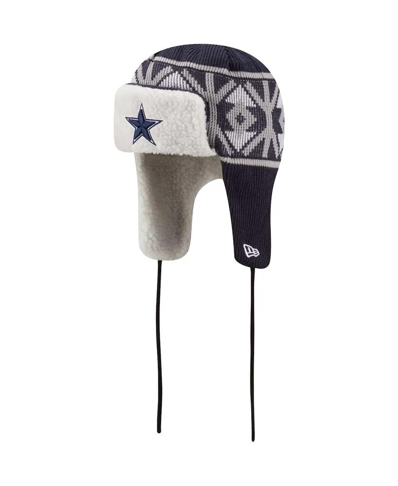 Men's New Era Navy Dallas Cowboys Striped Cuffed Knit Hat with Pom