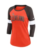 Women's Nike Cleveland Browns Heathered Orange and Brown Football Pride Slub 3/4 Raglan Sleeve T-shirt