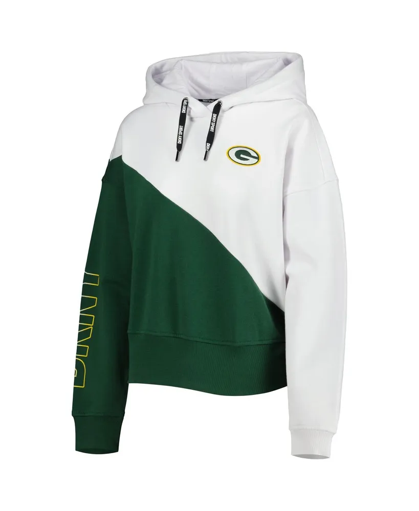 Women's Dkny Sport White and Green Green Bay Packers Bobbi Color Blocked Pullover Hoodie
