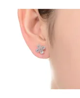 Genevive Gv Sterling Silver White Gold Plated Clear Pear and Round Cubic Zirconia Clover Earrings