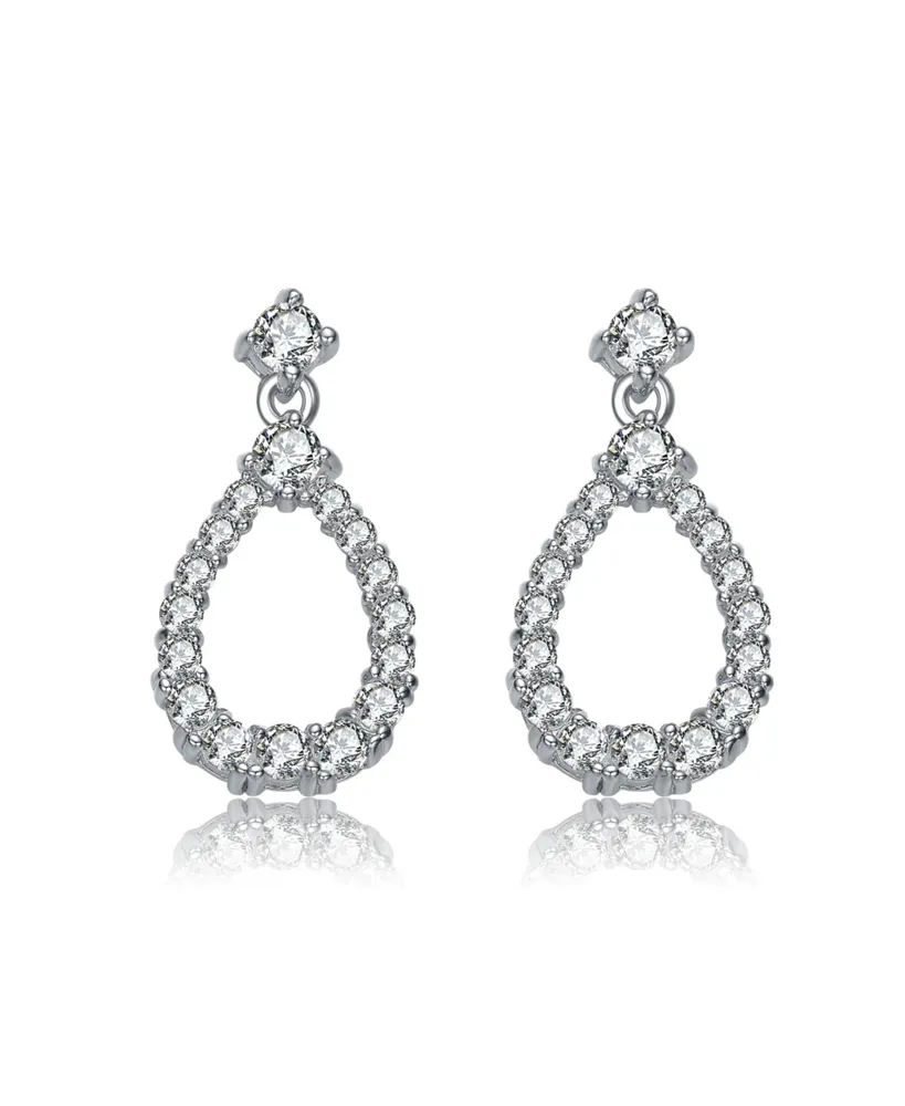 Genevive Gv Sterling Silver White Gold Plated Clear Round Cubic Zirconia Open Pear Drop Earrings