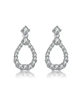 Genevive Gv Sterling Silver White Gold Plated Clear Round Cubic Zirconia Open Pear Drop Earrings