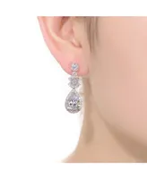 Genevive Elegant Sterling Silver White Gold-Plated Clear Cubic Zirconia Drop Earrings