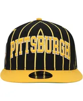 Men's New Era Black, Gold Pittsburgh Steelers Pinstripe City Arch 9Fifty Snapback Hat