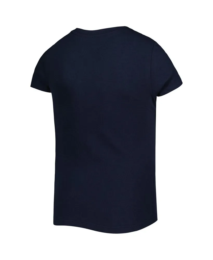 Big Girls New Era Navy Chicago Bears Reverse Sequin Wordmark V-Neck T-shirt