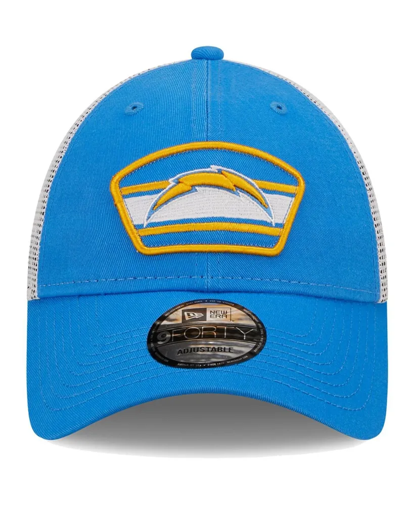 Men's New Era Powder Blue, White Los Angeles Chargers Logo Patch Trucker 9Forty Snapback Hat