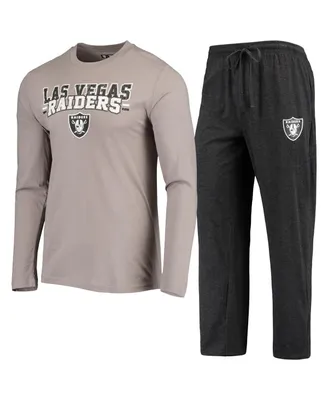 Men's Concepts Sport Black, Silver Las Vegas Raiders Meter Long Sleeve T-shirt and Pants Sleep Set