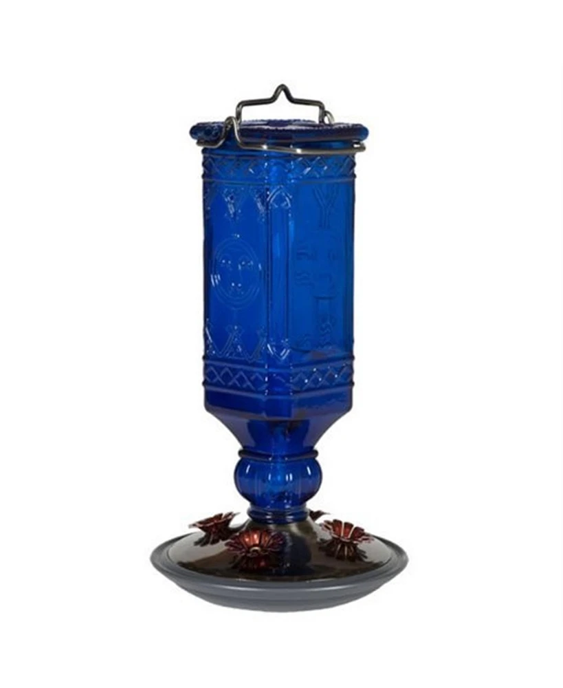 Perky-Pet Antique Square Glass Bottle Hummingbird Feeder, Cobalt