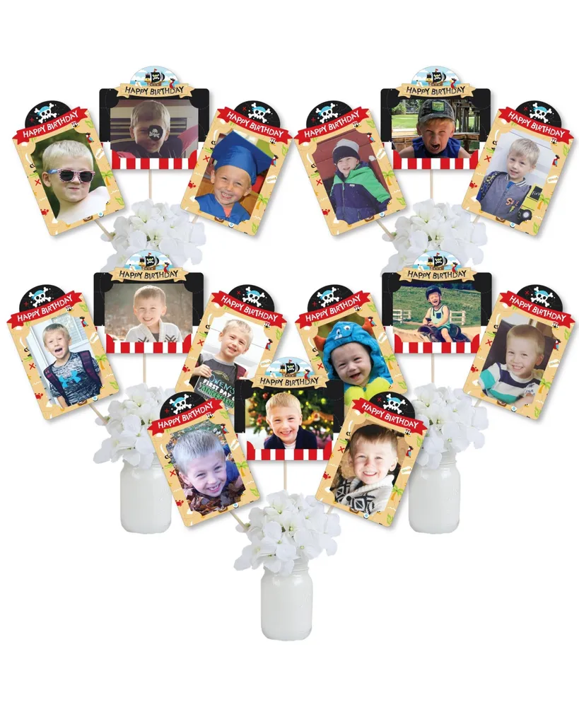 Big Dot of happiness Pirate Ship Adventures Birthday Centerpiece Sticks  Photo Table Toppers 15 Pc - Assorted Pre