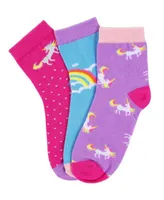 MeMoi Girls 3 Pairs Unicorn Cotton Blend Ankle Socks