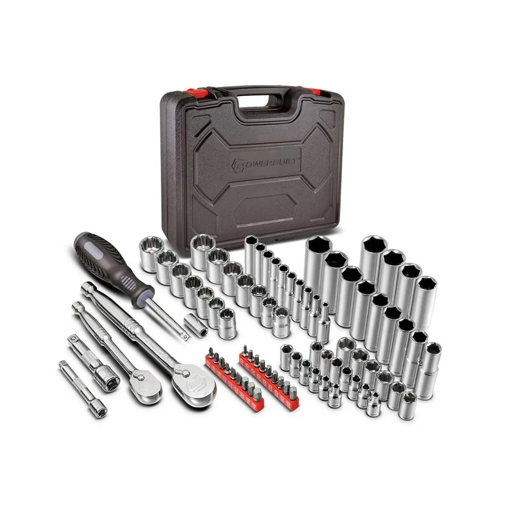 Powerbuilt 80 Piece Tool Set with Sockets, Ratchets, and Accessories in Case