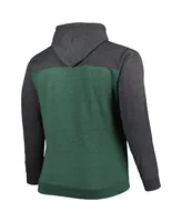 Men's Fanatics Heathered Hunter Green, Heathered Black Milwaukee Bucks Big and Tall Down and Distance Full-Zip Hoodie