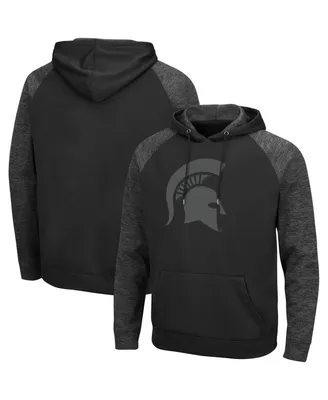 Men's Colosseum Black Michigan State Spartans Blackout 3.0 Tonal Raglan Pullover Hoodie