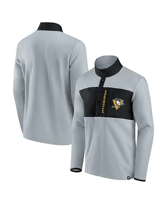 Men's Fanatics Gray, Black Pittsburgh Penguins Omni Polar Fleece Quarter-Snap Jacket