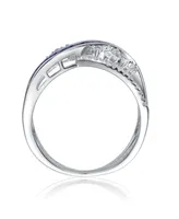 Genevive Sterling Silver Rhodium Plated with Sapphire Cubic Zirconia Criss-Cross Ring