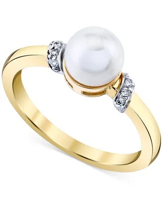 Cultured Freshwater Pearl (7mm) & Diamond Accent Ring in 14k Gold