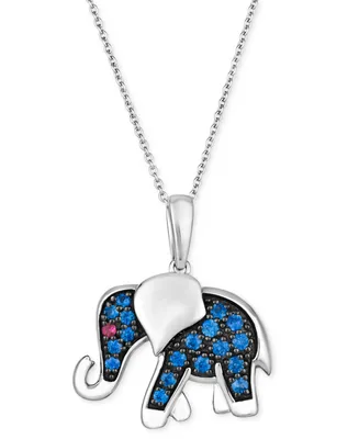 Le Vian Blueberry Sapphire (3/8 ct. t.w.) & Passion Ruby Accent Elephant Pendant Necklace in 14k White Gold, 18" + 2" extender