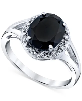 Onyx & Diamond (1/10 ct. t.w.) Halo Ring in Sterling Silver