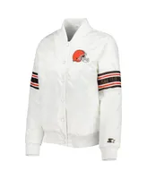 Women's Starter White Cleveland Browns Line Up Satin Full-Snap Varsity Jacket