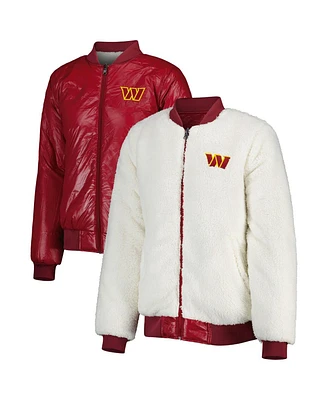 Women's G-iii 4Her by Carl Banks Oatmeal, Burgundy Washington Commanders Switchback Reversible Full-Zip Jacket