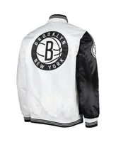 Men's Starter Black, White Brooklyn Nets Fast Break Satin Full-Snap Jacket