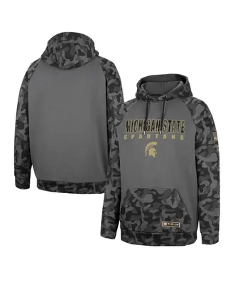 Men's Colosseum Charcoal Michigan State Spartans Oht Military-Inspired Appreciation Camo Stack Raglan Pullover Hoodie