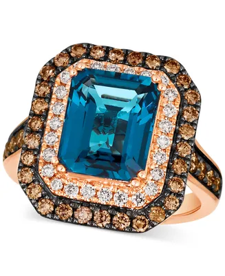 Le Vian Deep Sea Blue Topaz (5 ct. t.w.), Chocolate Diamonds (3/4 ct. t.w.) & Nude Diamonds (1/4 ct. t.w.) Ring set in 14k Rose Gold