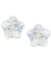 White Mother Of Pearl & Cultured Freshwater Pearl (5mm) Flower Stud Earrings in Sterling Silver