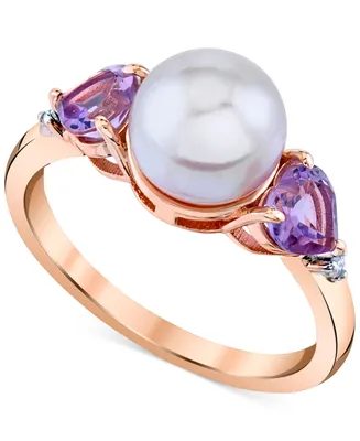 Pink Cultured Freshwater Pearl (8mm), Pink Amethyst (3/4 ct. t.w.) & Diamond Accent Ring in 10k Rose Gold