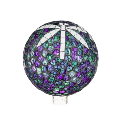 Evergreen 10" Mosaic Glass Gazing Ball, Dragonfly Garden and Yard Decor