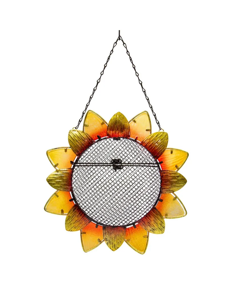 Evergreen Flag Beautiful Sunflower Metal and Glass Bird Feeder - 11 x 19 x 3 Inches