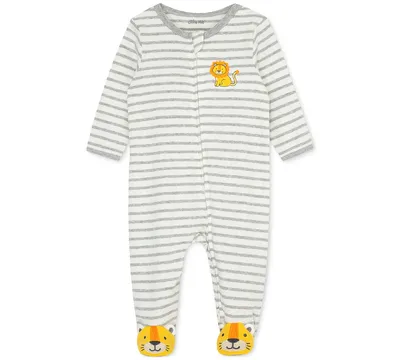 Little Me Baby Boys Long Sleeved Striped Lion Footed Coverall