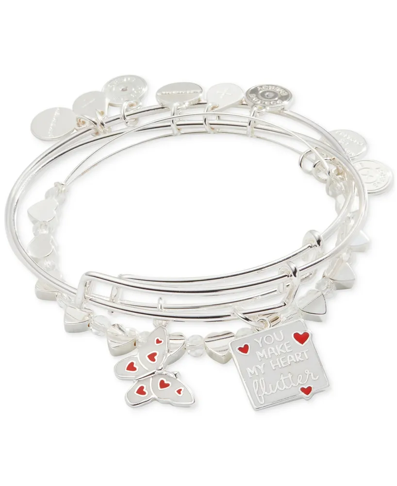 Alex and Ani Silver-Tone 3-Pc. Set You Make My Heart Flutter Charm Bangle Bracelets